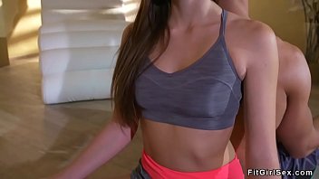 Yoga coach licking and fucking hot slim brunette babe