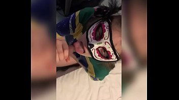 Masked teen sucks dick