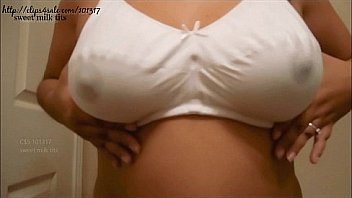 Mommy soaks her white nursing bra with engorged milky tit Milk
