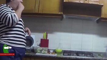 She stops making the salad for fucking. MILF caught with a hidden spycam  SAN125