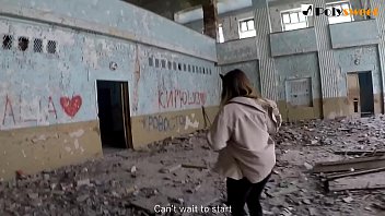 Russian student publicly sucks and fucks in an abandoned school (English Subtitles)