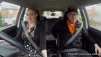 Pigtailed blonde driving student sucks and fucks instructors big cock