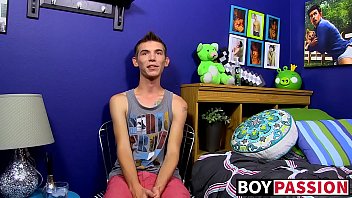 Young twink cums after solo masturbation