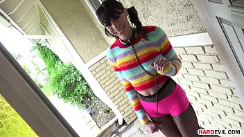 Colorful teen's ass is explored