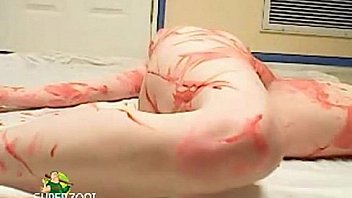 Skinny teen squirting with knife