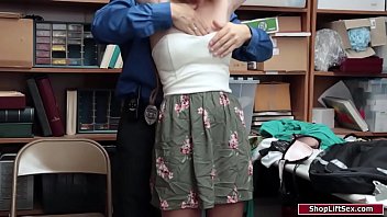 Officer catches a busty teen shoplifting and stripsearches her.He offers her a deal to avoid jail and makes her suck his cock.Then he fucks her pussy