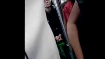 Horny woman touches strangers cock on the train
