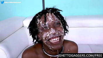 Her face gets covered in piss before she gets face fucked hard.