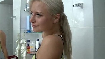 Blonde fucked doggy style in the bathroom