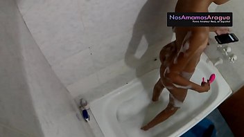 Hidden Latina  in the shower and makes a video for her cuckold husband