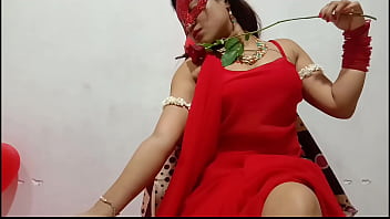 Best Horny Bhabhi From Indian Origin In Red Sari Celebrating Anniversary Showing Big Desi Boobs