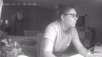 Whore Says Fuck Homework and Fucks Her Pussy to Lesbian Porn Spy Cam