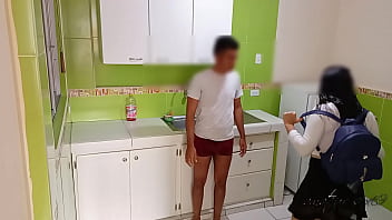 young comes home: my little arrives and finds me in my underwear and she can't hold back for sucking my cock, I fuck her in her room before our parents arrive, they almost caught us