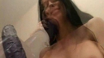 Brunette cumming all over a huge b. dildo