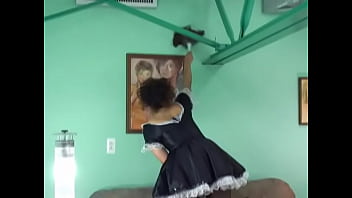 Hot Latina maid Lena Love masturbates on the couch