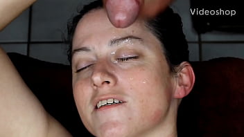 Dirty little whore gets facial cumshot in her eye