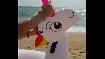 Unicorn gets a. by a guy and cums nothing in a beach